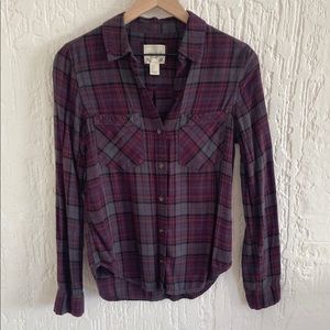 Forever 21 Dark Purple Flannel Button Down Shirt Size Small